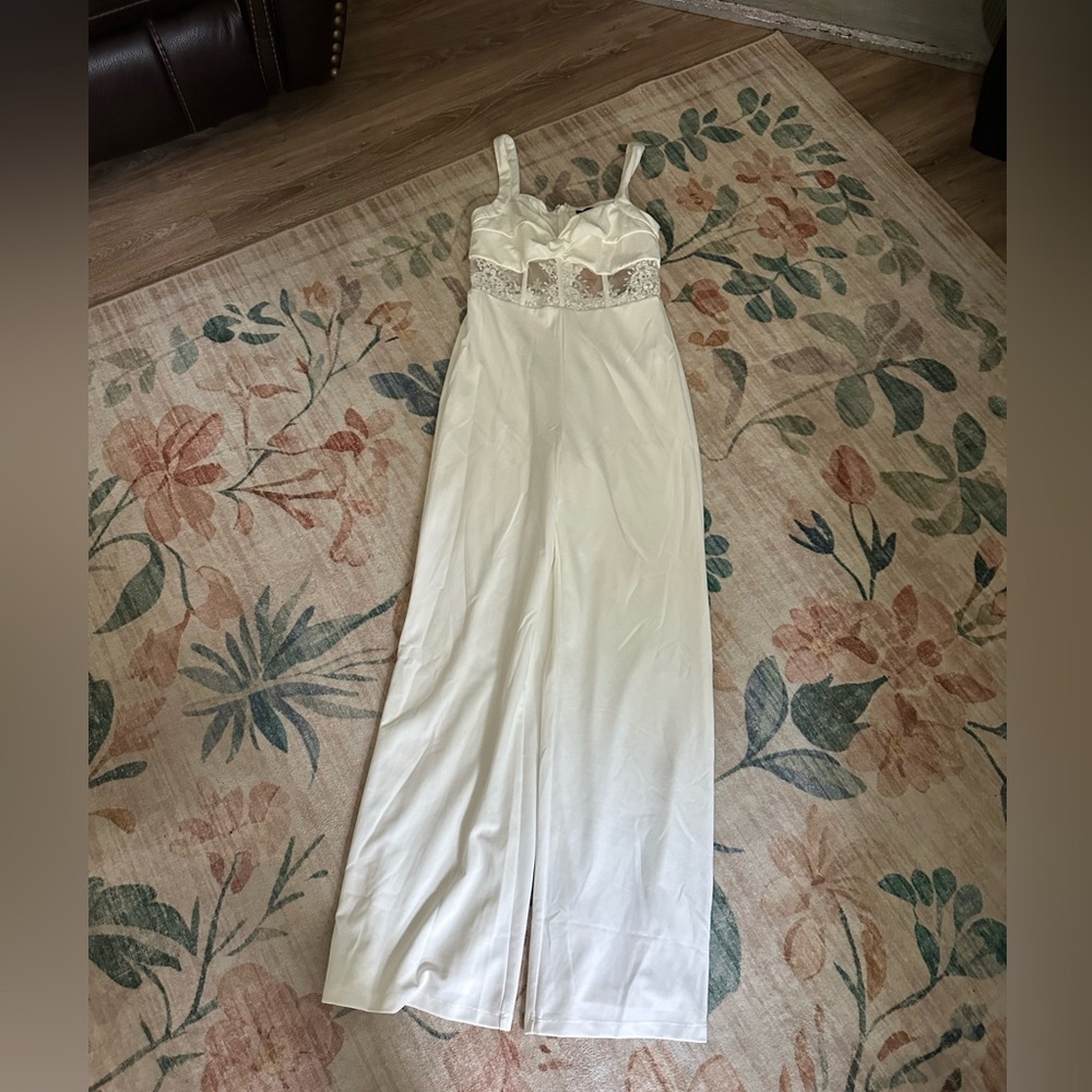 LULU’S Adore The Feeling White Sheer Lace Bustier Twist-Front Jumpsuit - Picture 6 of 8
